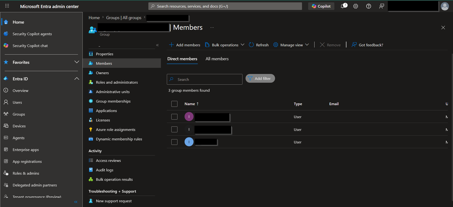 Dynamic group membership view showing HR users added via rule evaluation.