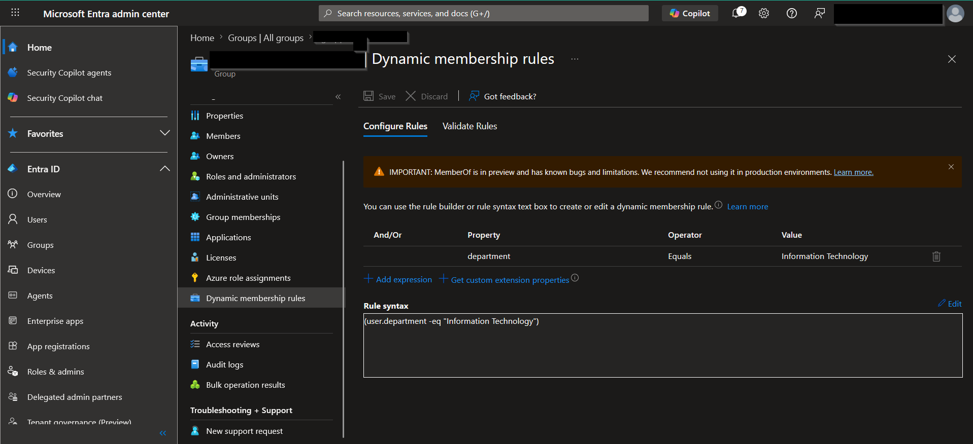 Rule editor window showing expression (user.department -eq 'Human Resources').